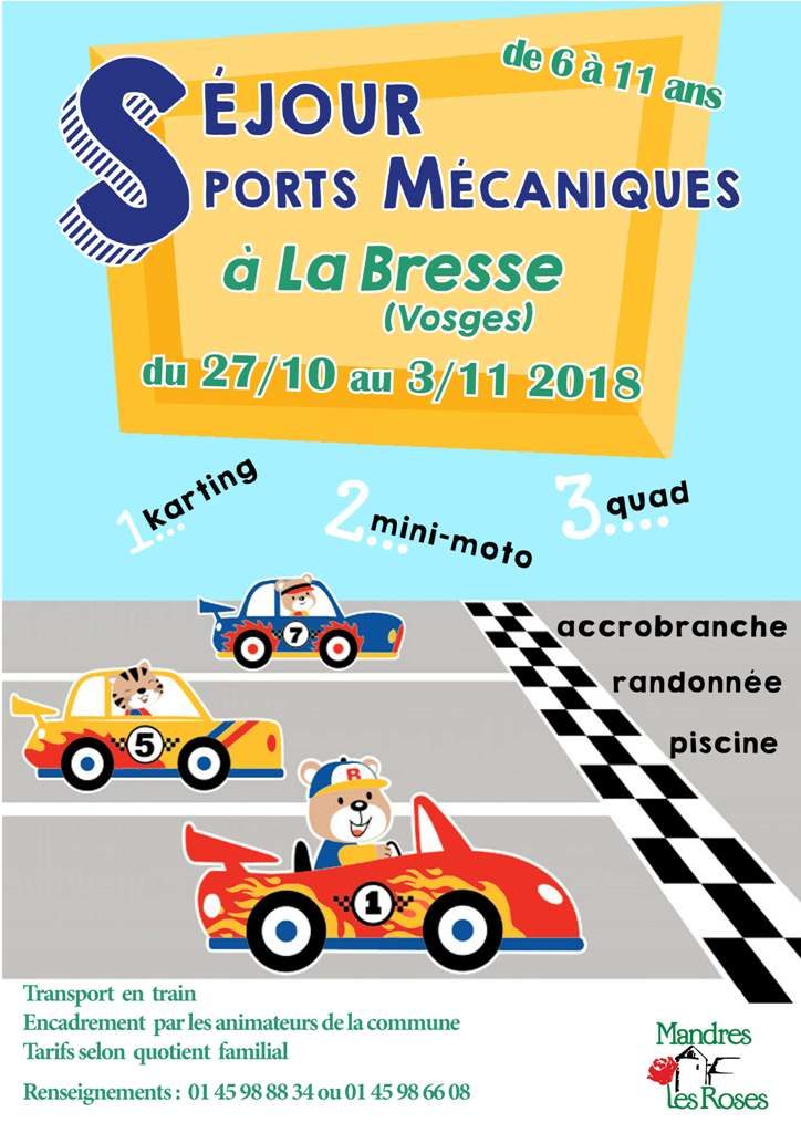 Séjour sports mécaniques à La Bresse pour les 6-11 ans du 27 octobre au 3 novembre